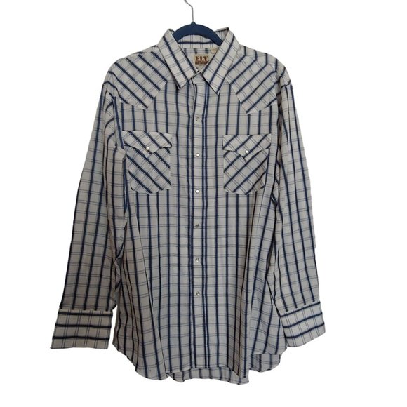 Ely Cattleman Size XL Mens Blue Plaid Western Pearl Snap Shirt Long Sleeve - Picture 1 of 8